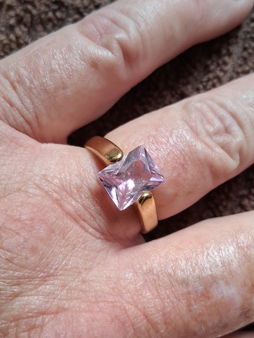 18 Kt. Gold Filled. Ring with Light Pink Square Gemstone - Women Jewelry